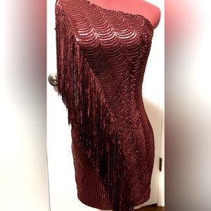 One shoulder red sequin dress